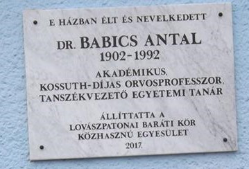 Emléktábla dr. Babics Antal szülőházán Lovászpatonán