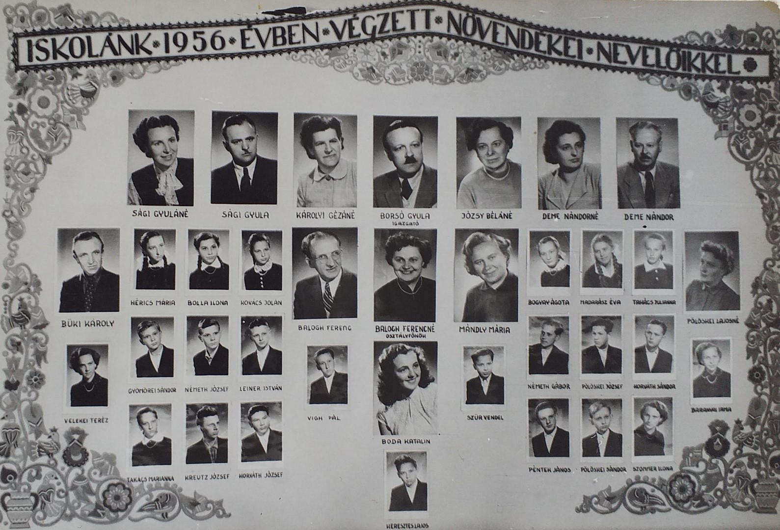 1956. Lovászpatonai végzősök a tanári karral