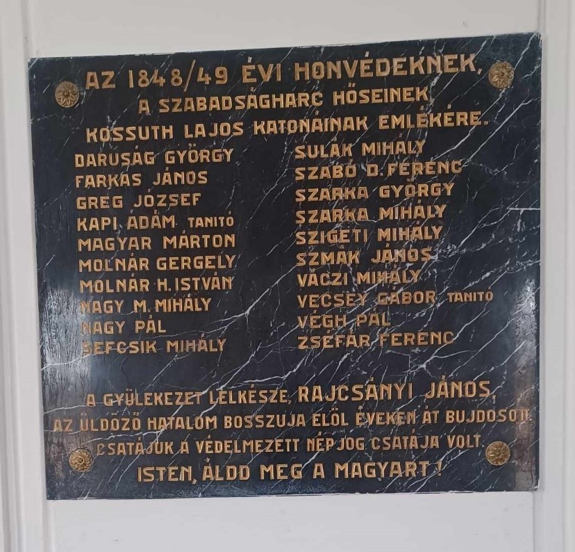 Hősi emlékmű a nagyvelegi evangélikus templomban